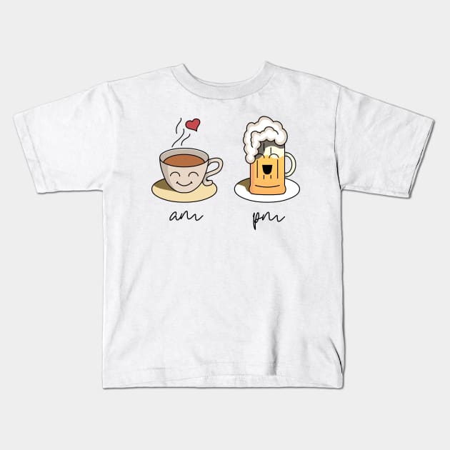 In the morning I love coffee and in the evening I love beer Kids T-Shirt by DaveLeonardo